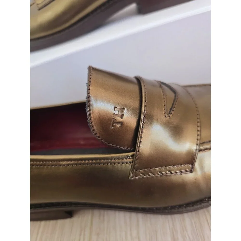 Tommy Hilfiger Penny Loafer 9 Metallic Bronze Slip On Preppy Academia Shoes